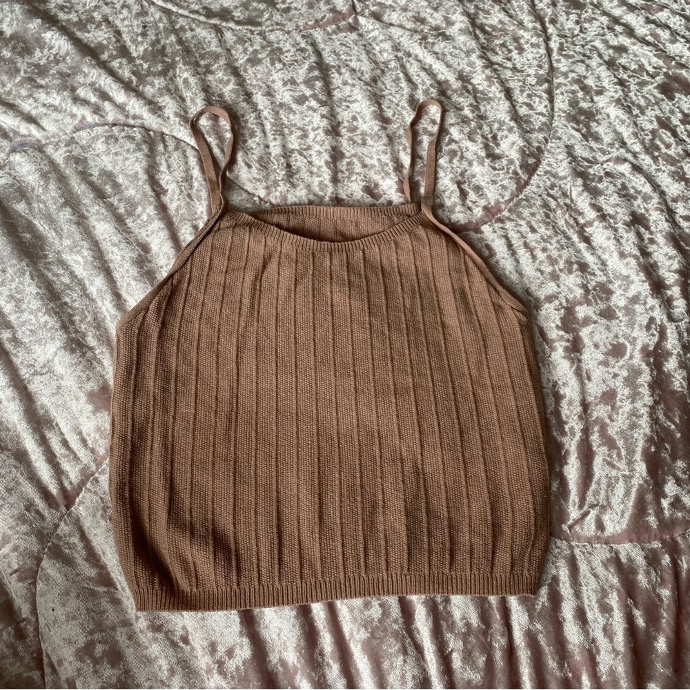 Brown Ribbed Knit Women's Top